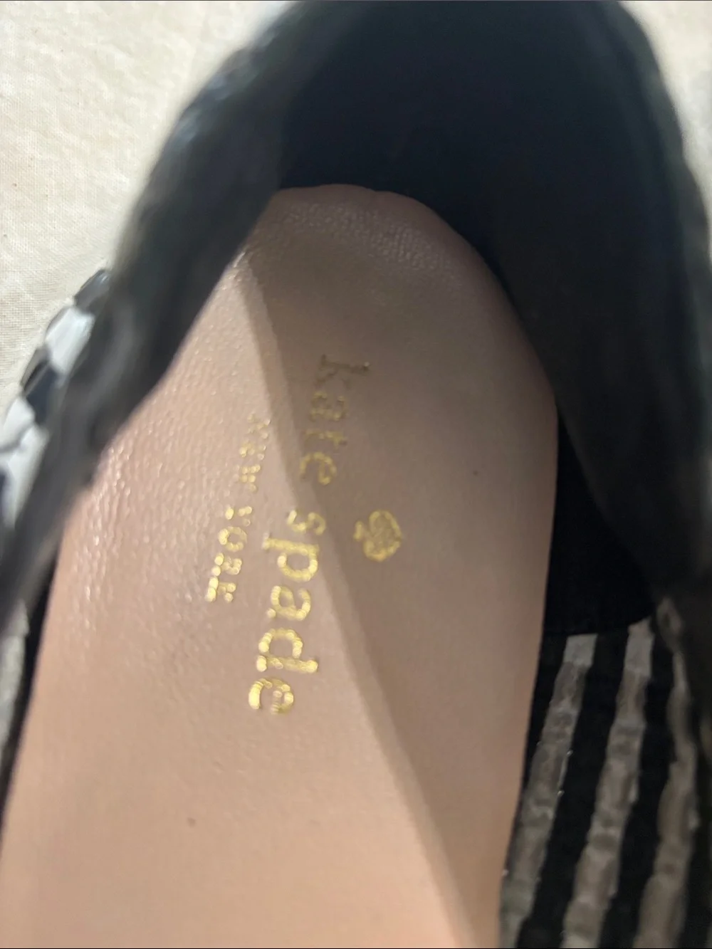 kate spade black & white woven slip-on loafers